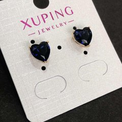 Сережки Серце Xuping Сережки пусети кульчики Позолота 18К з темно синім кристалом d-8мм + - купити біжутерію