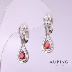 Сережки Xuping з червоним каменем 25х8мм родій купити біжутерію дешево в інтернеті