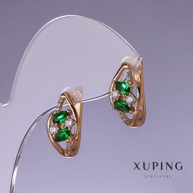 Сережки Xuping з зеленими цирконами 18х9мм "позолота 18к" купити біжутерію дешево в інтернеті