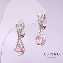 Сережки Xuping з рожевим каменем 25х8мм родій купити біжутерію дешево в інтернеті
