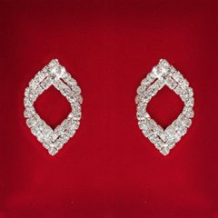 [28x17 мм] Серьги женские белые стразы светлый металл свадебные вечерние гвоздики (пусеты ) восточные двойные