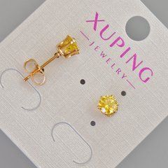 Сережки пусети Xuping з жовтим кристалом d-6мм+- Позолота 18К
