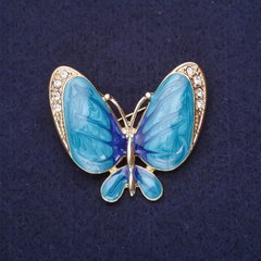 Брошка Метелик білі стрази емаль колір блакитний 36х42мм жовтий метал купити біжутерію дешево в інтернеті
