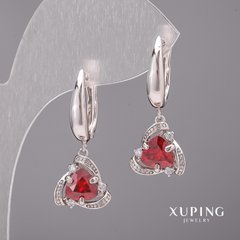 Сережки Xuping з червоними каменями 12х28мм Родій купити біжутерію дешево в інтернеті