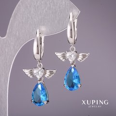Сережки Xuping з блакитними каменями 37х17мм родій купити біжутерію дешево в інтернеті