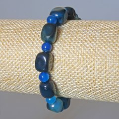 Браслет Агат синій натуральний камінь брусок d-9х11мм+- гладка кулька d-6мм+- L-18см+- (стрейч) купити