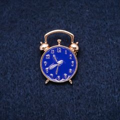 Брошь Часы Будильник синяя эмаль желтый металл 20х27мм купить бижутерию дешево