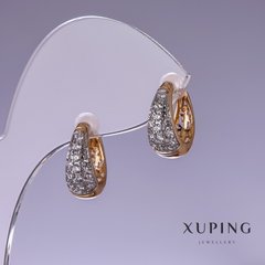 Сережки Xuping з білими стразами 6х15мм "позолота 18к" купити біжутерію дешево в інтернеті