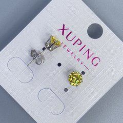 Сережки пусети кульчики Xuping з жовтим каменем оправа "Корона" 6мм+- родій