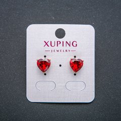 Сережки Серце Xuping Сережки пусети кульчики Позолота 18К з червоним кристалом d-9мм + - купити біжутерію