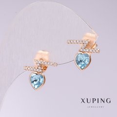 Сережки Xuping пусети кульчики з блакитними каменями Серця 12х11мм позолота купити біжутерію дешево в