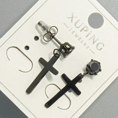 Сережки пусети "Хрест" Xuping чорні з чорним кристалом d-10х18мм L-24,5мм+- купити біжутерію дешево в