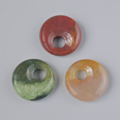 Підвіска пончик (бублик) Зелена Яшма натуральний камінь d-18х5мм+- d-отвору 5мм+- купити біжутерію дешево в