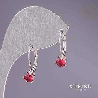 Сережки Xuping з червоними каменями 18х6мм родій купити біжутерію дешево в інтернеті