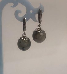 Сережки Лабрадор гладка кулька d-14мм+- L-33мм+- з металевими вставками (англійський замок) купити біжутерію