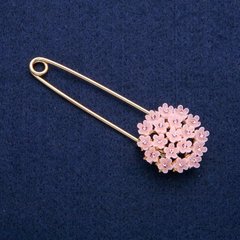 Брошка Булавка Гортензія рожева з кристалами 29х78мм, золотистий метал купити біжутерію дешево в інтернеті