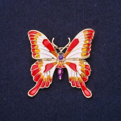Брошка Метелик емаль колір червоний білий помаранчевий фіолетовий 36х37мм жовтий метал купити біжутерію дешево