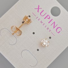 Сережки пусети Xuping з білим кристалом d-6мм+- Позолота 18К купити біжутерію дешево в інтернеті