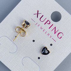 Сережки пусети кульчики Xuping Серце з чорним каменем 5мм+- позолота 18к
