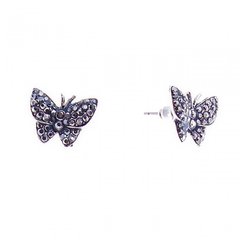 Сережки-пусети- метелики, усипані стразами, під "старе" срібло, 15мм купити біжутерію дешево в інтернеті
