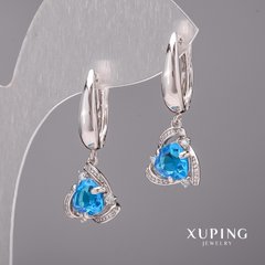 Сережки Xuping з блакитними каменями 12х28мм Родій купити біжутерію дешево в інтернеті