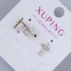 Сережки пусети "Хрестик" Xuping з білими стразами d-10х7мм+- родій купити біжутерію дешево в інтернеті