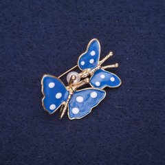 Брошка Метелики емаль колір синій 32х26мм жовтий метал купити біжутерію дешево в інтернеті