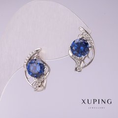 Сережки Xuping з синіми каменями 17х10мм родій купити біжутерію дешево в інтернеті