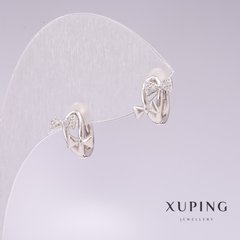 Сережки Xuping родій з білими стразами 8х10мм купити біжутерію дешево в інтернеті