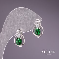 Сережки Xuping з зеленими каменями 15х9мм родій купити біжутерію дешево в інтернеті