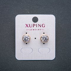 Сережки Xuping Сережки пусети кульчики Позолота 18К з білим кристалом d-9мм + - купити біжутерію дешево в