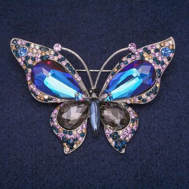 Брошка Метелик в кристалах, сріблястий метал 45х64мм купити біжутерію дешево в інтернеті