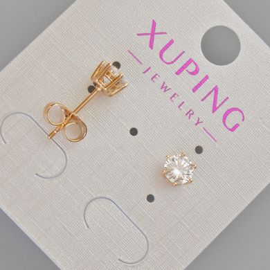 Сережки пусети Xuping з білим кристалом d-6мм+- Позолота 18К купити біжутерію дешево в інтернеті