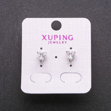 Сережки пусети кульчики Xuping з білими каменями оправа "серце" 6х7мм родій купити біжутерію дешево в
