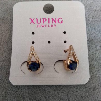 Сережки Xuping з синіми каменями 7х14мм Позолота 18К купити біжутерію дешево в інтернеті