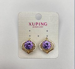 Сережки Xuping з фіолетовими кристалами 17х16мм+- Позолота 18К купити біжутерію дешево в інтернеті