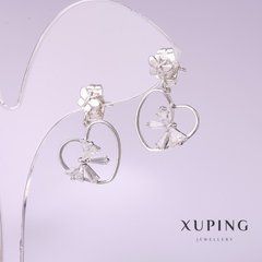 Сережки Xuping Серця з білим каменем 20х15мм родій