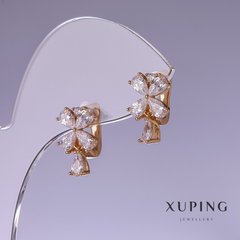 Сережки Xuping з білими цирконами 15х9мм "позолота 18к" купити біжутерію дешево в інтернеті
