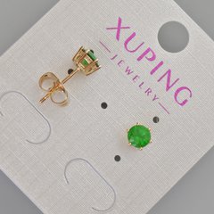 Сережки пусети Xuping з зеленим кристалом d-6мм+- Позолота 18К купити біжутерію дешево в інтернеті
