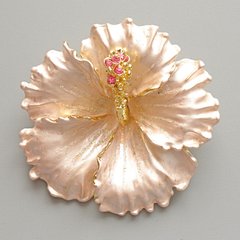 Брошка кулон Квітка Петунія біла матова емаль, рожеві стрази, блискітки, золотистий метал 51х51мм купити