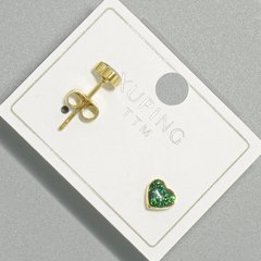 Сережки пусети "Серце" Xuping з зеленою емаллю d-6х5,5мм +- позолота 18К купити біжутерію дешево в інтернеті