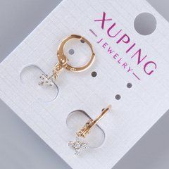 Сережки "Хрест" Xuping з білими стразами d-7,5х6мм+- L-23мм+-,позолота 18К