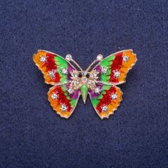 Брошка Метелик червоно зелена емаль 4х3см жовтий метал купити біжутерію дешево в інтернеті