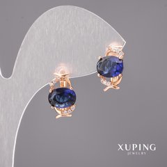 Сережки Xuping з синіми каменями 9х14мм Позолота 18К купити біжутерію дешево в інтернеті