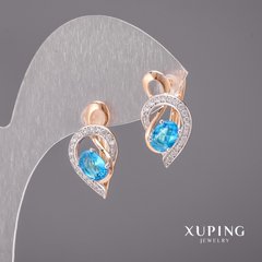 Сережки Xuping з блакитним каменем 10х20мм родій, позолота 18к купити біжутерію дешево в інтернеті
