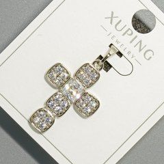 Кулон "Хрест" Xuping з білим кристалом та стразами d-18х24мм+ - L-32мм+- родій