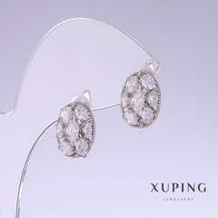 Сережки Xuping з білими цирконами L-14мм s-10мм родій купити біжутерію дешево в інтернеті
