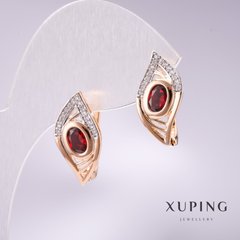 Сережки Xuping з червоними каменями 19х10мм родій, позолота купити біжутерію дешево в інтернеті