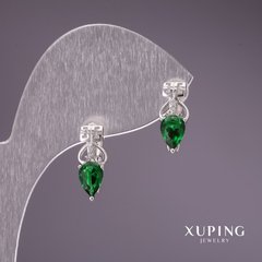 Сережки Xuping з зеленими каменями 15х6мм родій купити біжутерію дешево в інтернеті