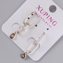 Сережки Xuping з білими стразами d-15х2мм, L-35мм+-, родій